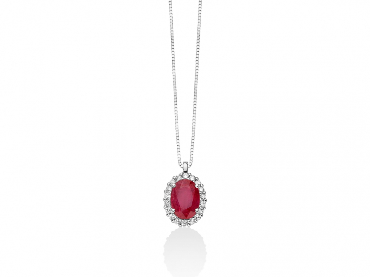 MILUNA - 18K White Gold Necklace with Natural Diamond and Ruby