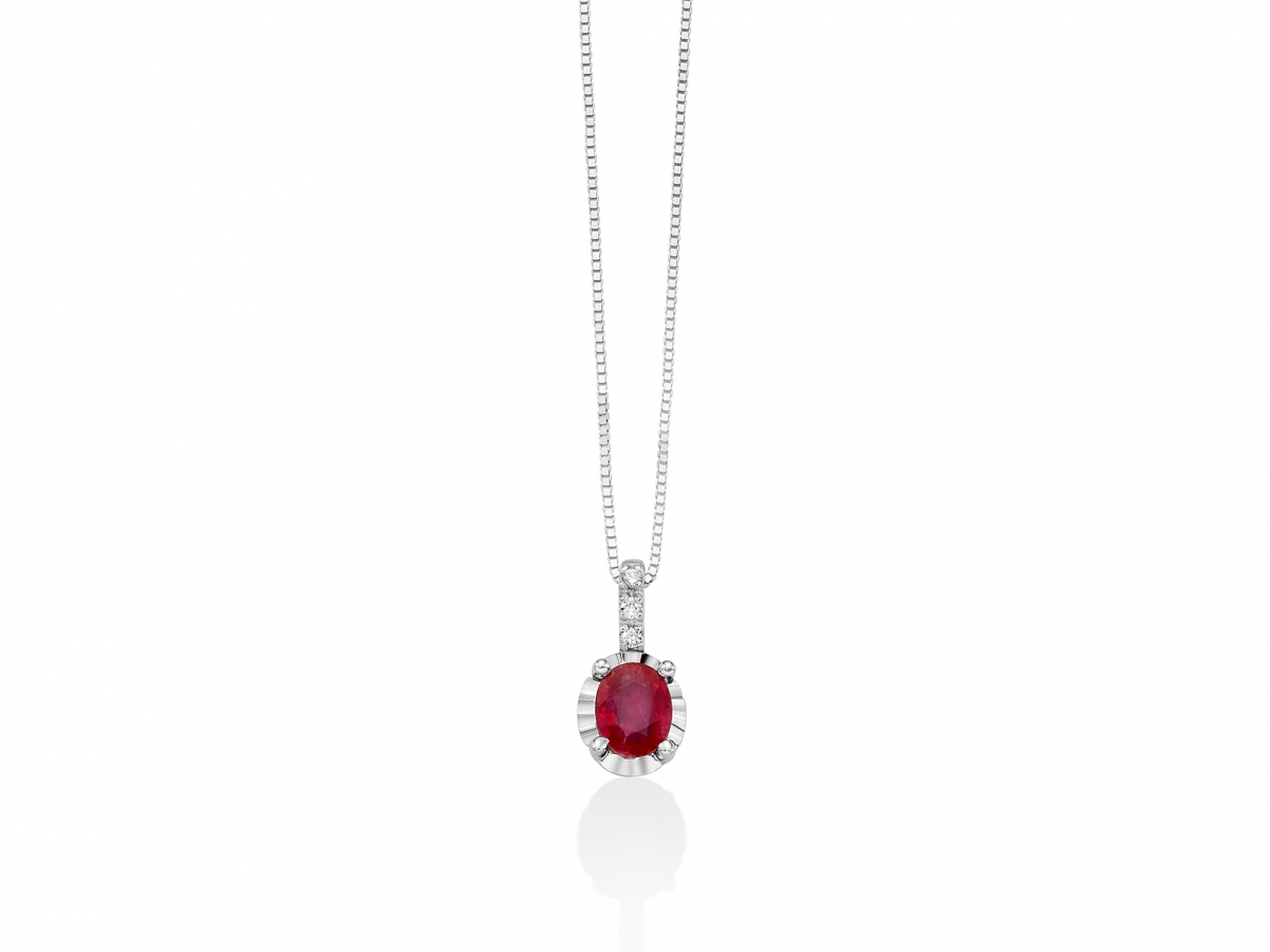 MILUNA - 18K White Gold Necklace with Natural Diamond and Ruby