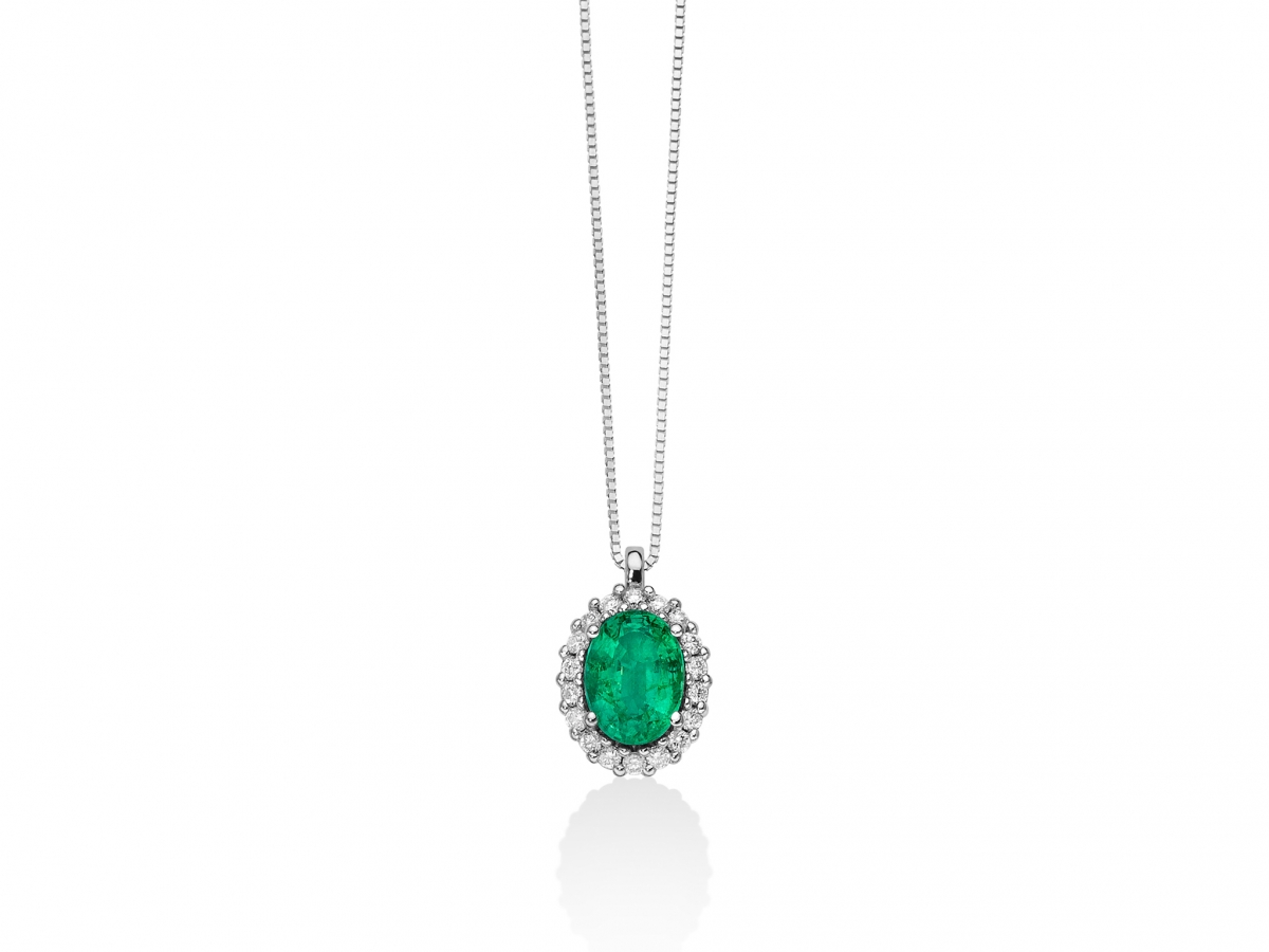 Girocollo Miluna con Smeraldo 0.72ct e Diamanti in oro bianco 18kt CLD4101
