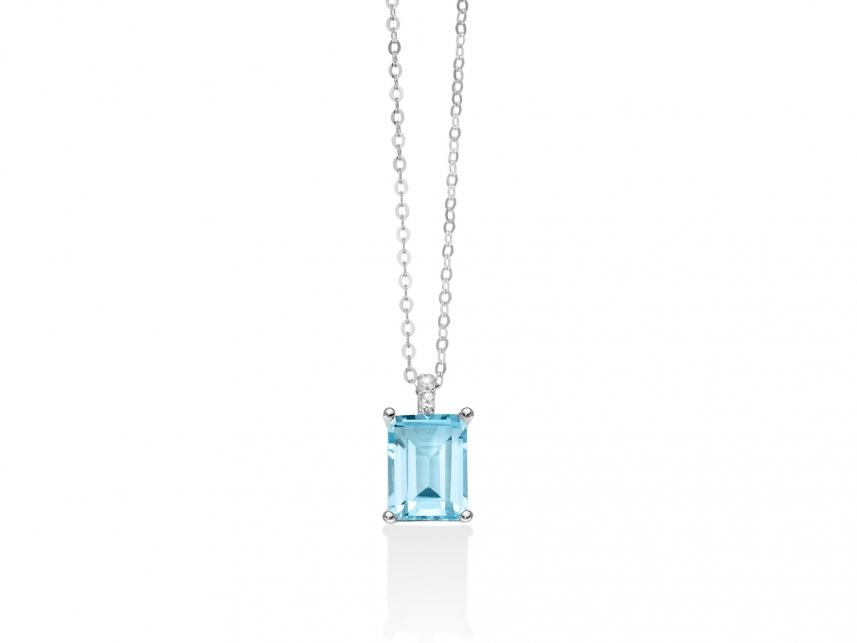 9K White Gold with Topaz and Natural Diamonds Necklace MILUNA