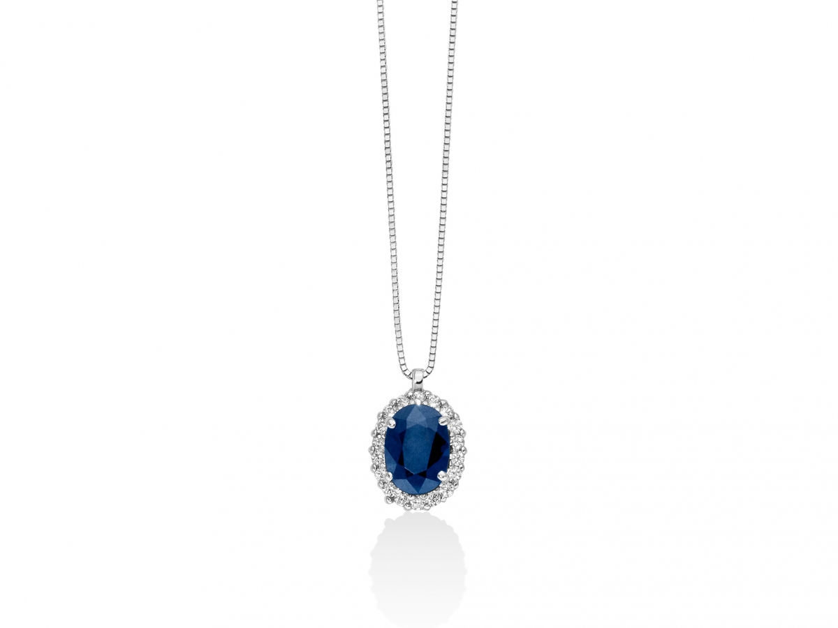 MILUNA - 18K White Gold Necklace with Natural Diamond and Sapphire