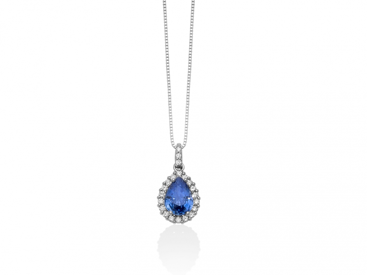Girocollo Miluna con Zaffiro blu Naturale Ceylon da 0.90ct e Diamanti in oro bianco 18kt CLD4438
