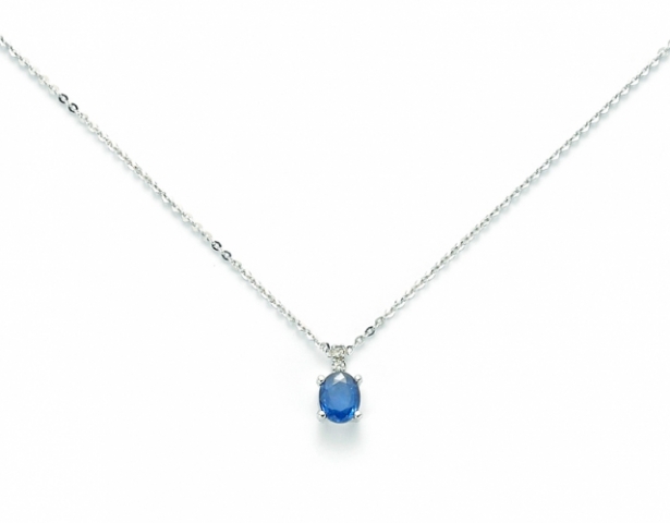 9K White Gold with Sapphire and Natural Diamond Necklace MILUNA