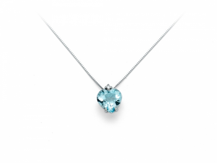 9K White Gold, blue Topaz Diamonds Necklace