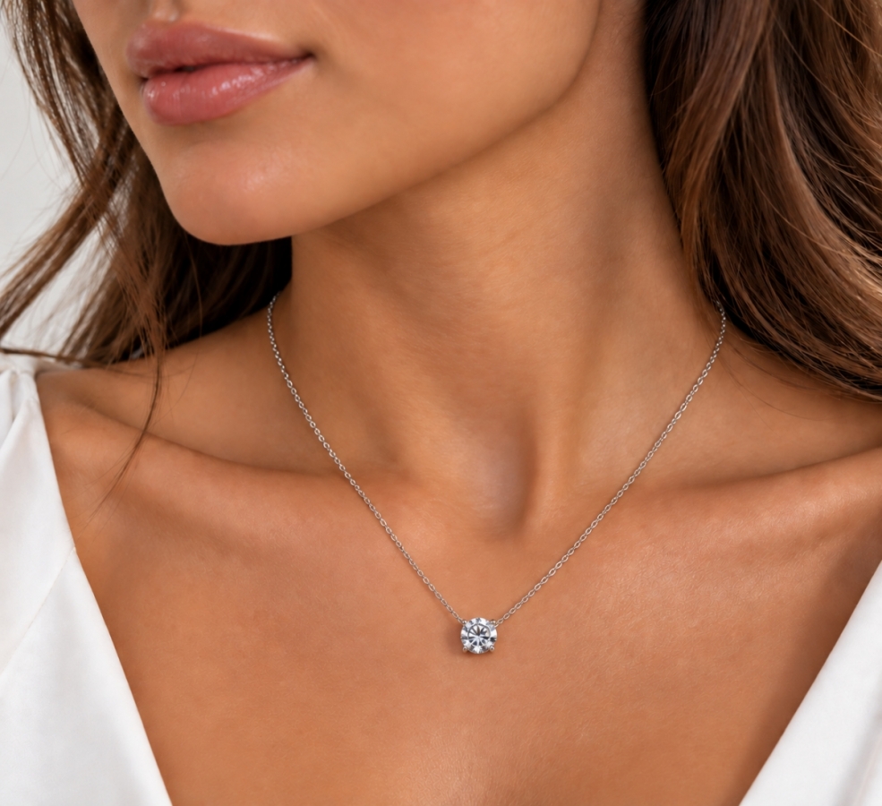 Girocollo Punto Luce Sidera con Moissanite certificata da 0.80ct in Argento 925% rodiato bianco
