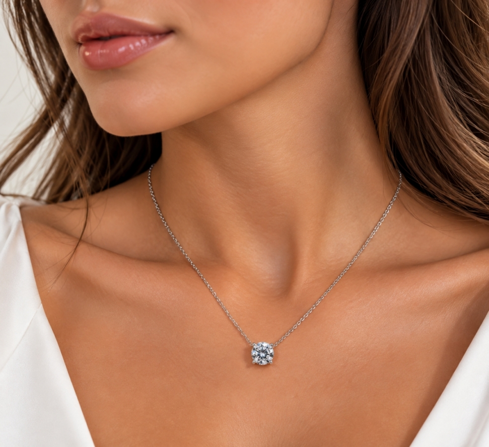 Girocollo Punto Luce Sidera con Moissanite certificata da 1.20ct in Argento 925% rodiato bianco