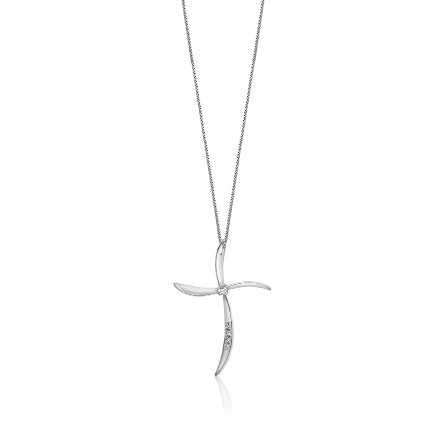 Girocollo Roger Gems con Croce in oro bianco 18kt e Diamanti Naturali 0,04ct