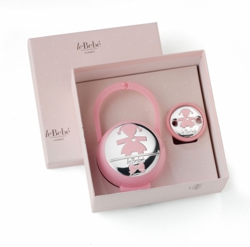 Kit Pinzaciuccio con portaciuccio Le Bebè bimba linea Sagome Primi Ricordi in Argento