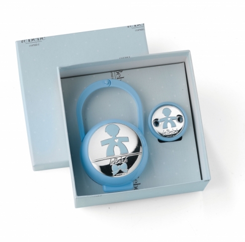 Kit Pinzaciuccio con portaciuccio Le Bebè bimbo linea Sagome Primi Ricordi in Argento