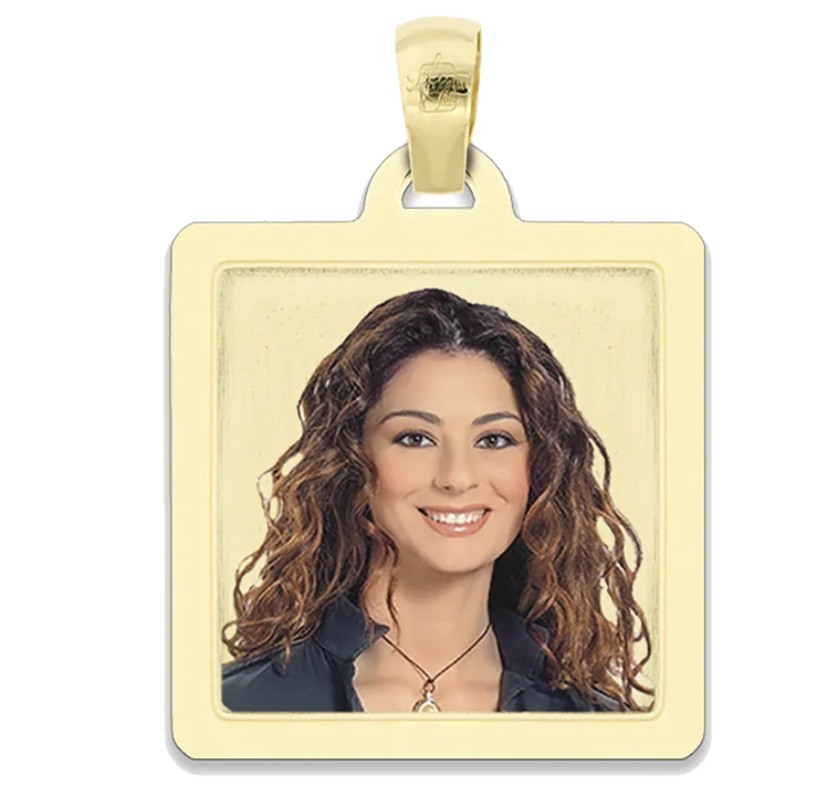 Medaglia foto personalizzabile 2 soggetti mod. qcp28.3 oro giallo 18kt quadrata grande