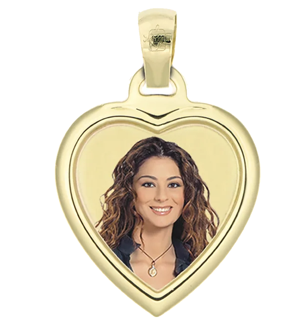 Medaglia foto personalizzabile mod. ccb37.1 oro giallo 18kt cuore bombato piccolo