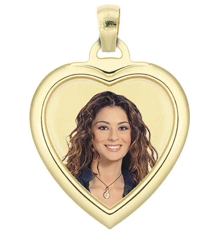 Medaglia foto personalizzabile mod. ccb37.3 oro giallo 18kt cuore bombato grande