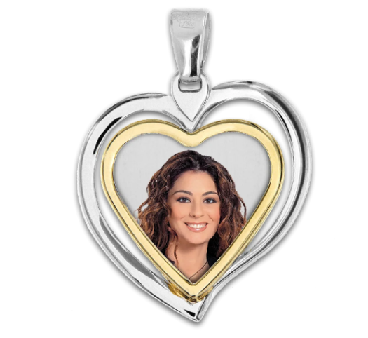 Medaglia foto personalizzabile mod. CCD2 oro giallo e bianco 18kt cuore medio