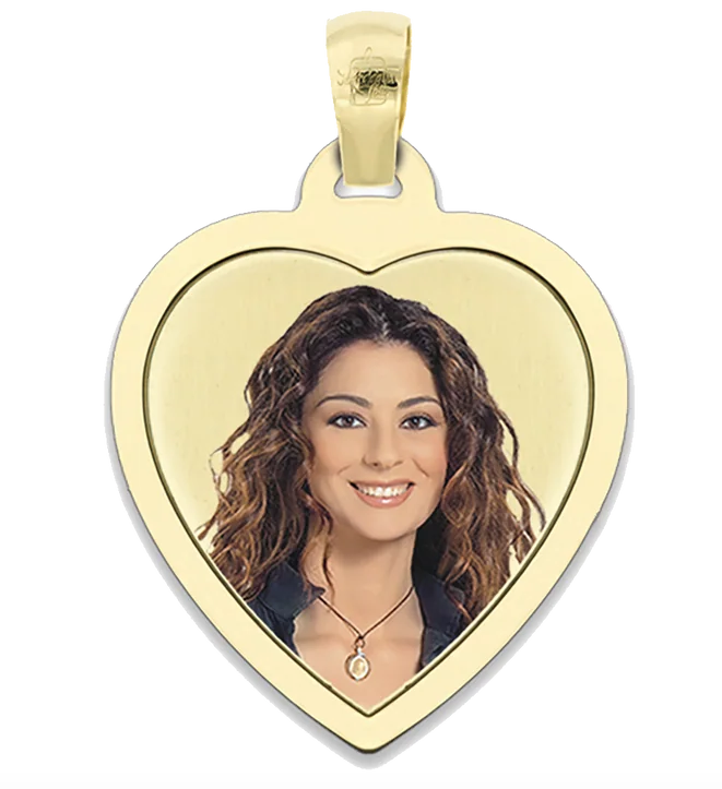 Medaglia foto personalizzabile mod. ccp36.2 oro giallo 18kt cuore piatto medio