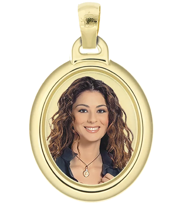 Medaglia foto personalizzabile mod. ocb21.3 oro giallo 18kt ovale grande