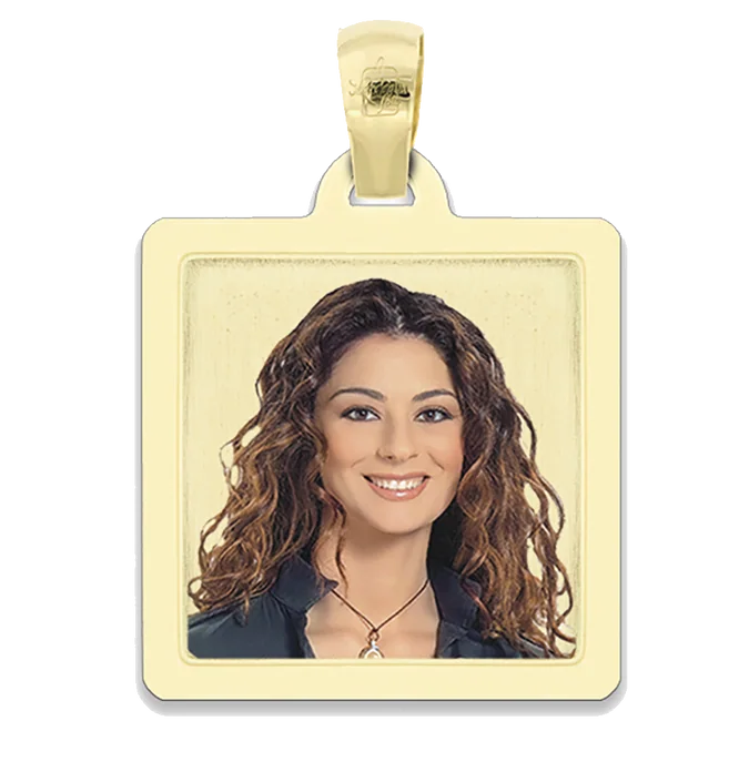 Medaglia foto personalizzabile mod. qcp28.2 oro giallo 18kt quadrata media