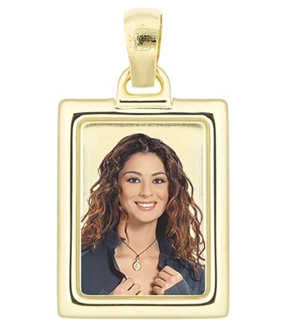 Medaglia foto personalizzabile mod. rcb13.2 oro giallo 18kt rettangolare bombato medio