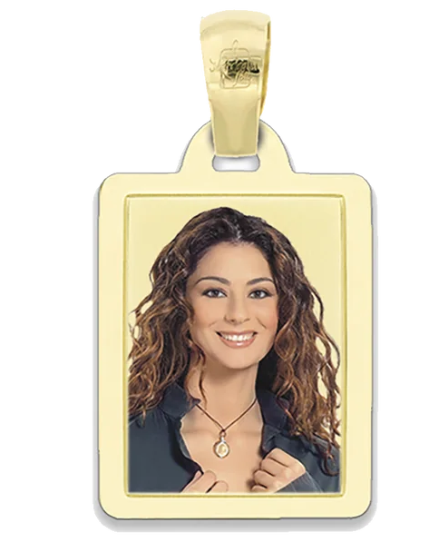 Medaglia foto personalizzabile mod. rcp12.1 oro giallo 18kt rettangolare piccola