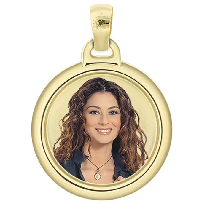 Medaglia foto personalizzabile mod. tcb5.3 oro giallo 18kt tondo bombato grande