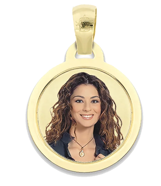 Medaglia foto personalizzabile mod. tcp4.1 oro giallo 18kt tondo piatto piccolo