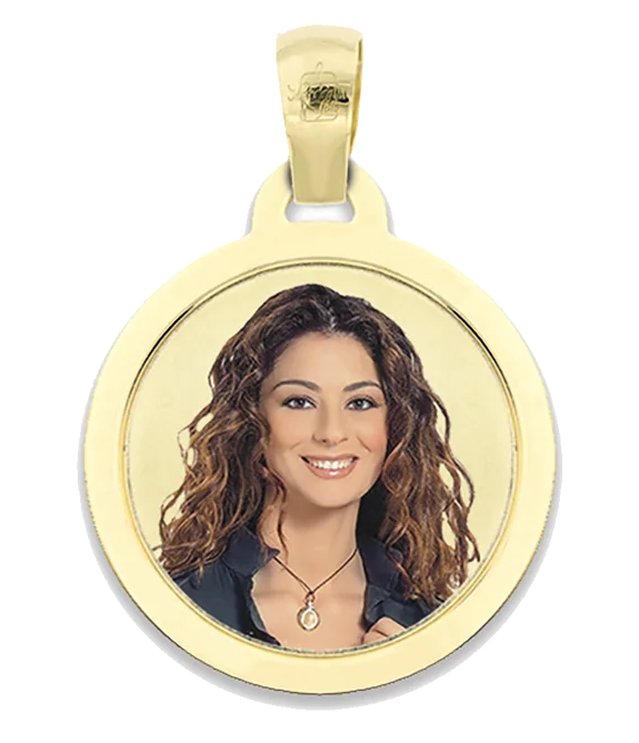 Medaglia foto personalizzabile mod. tcp4.2 oro giallo 18kt tondo piatto medio