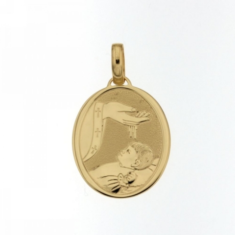 Medaglia ovale con Fonte Battesimale in oro giallo 18kt