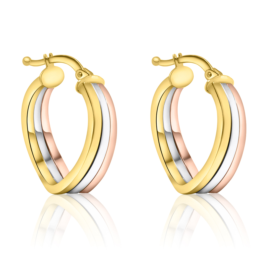 Orecchini a cerchio 3 fili in oro giallo, bianco e rosa 18kt