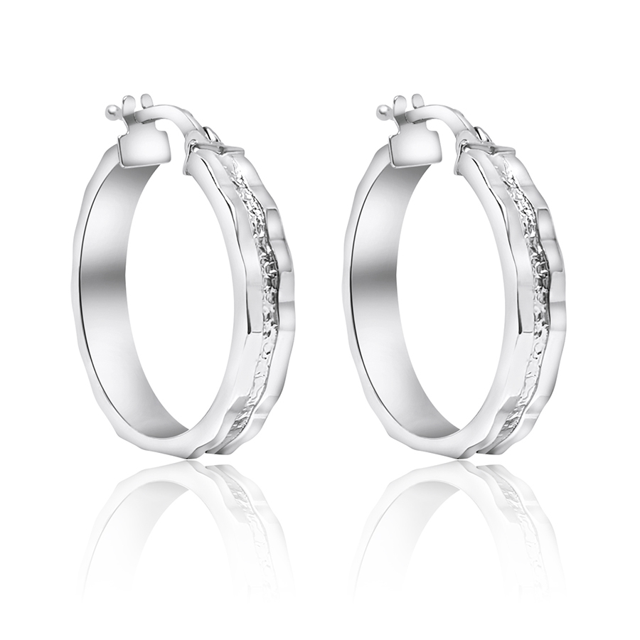 Orecchini a cerchio canna rettangolare in oro bianco 18kt