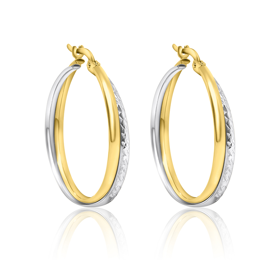 Orecchini a cerchio doppio filo in oro giallo e bianco 18kt