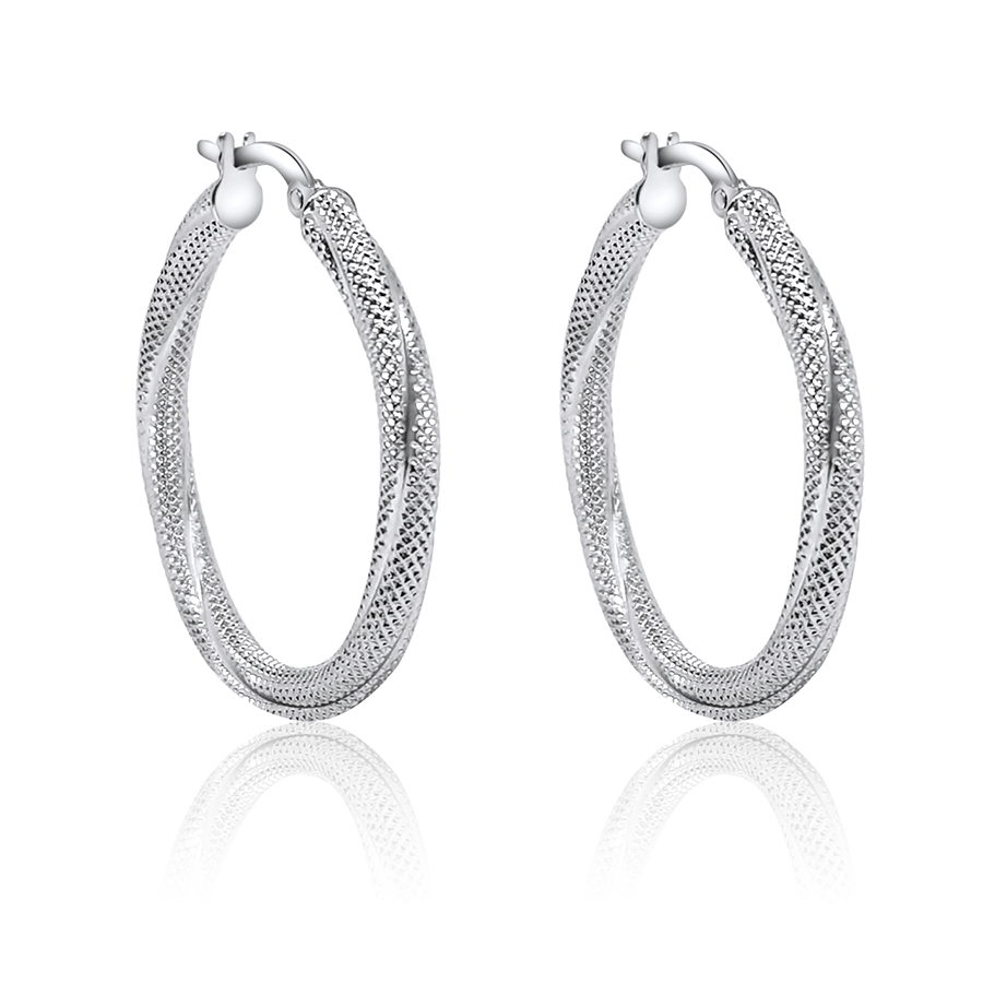 Orecchini a cerchio intrecciati in oro bianco 18kt