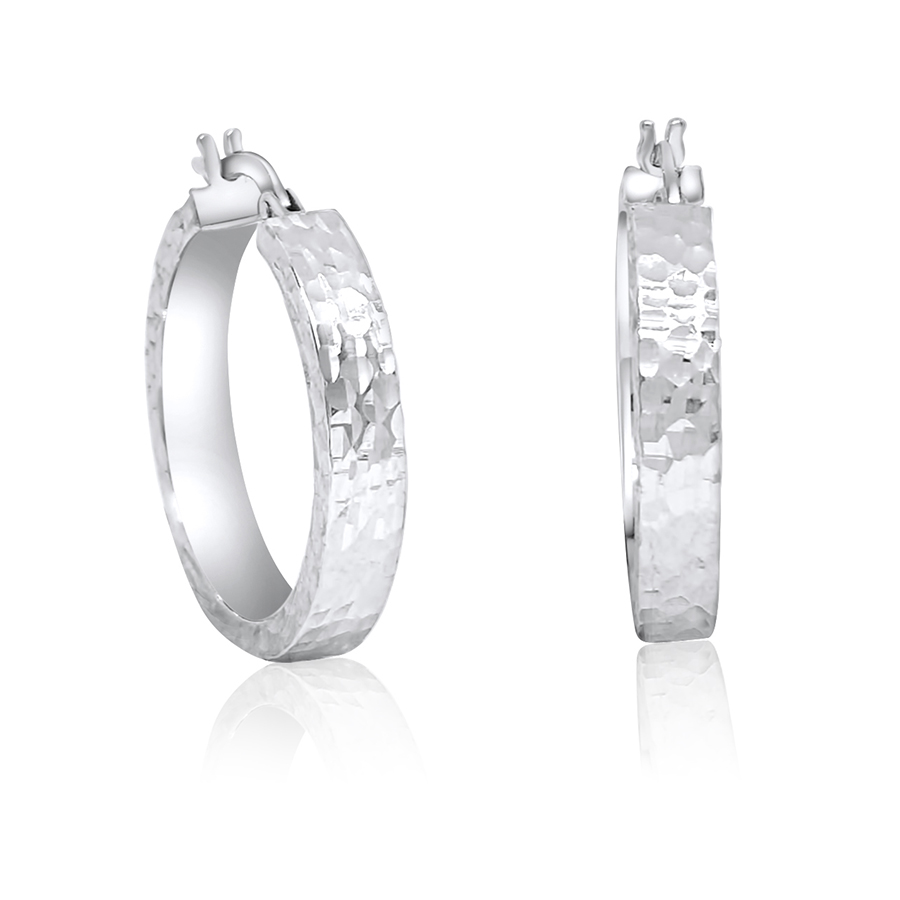 Orecchini a cerchio martellati in oro bianco 18kt