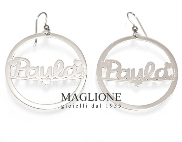 Orecchini a cerchio My Charm in argento 925 bianco giallo o rosa personalizzati con nome
