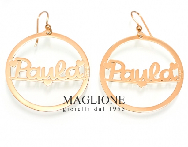 Orecchini a cerchio My Charm in argento 925 bianco giallo o rosa personalizzati con nome