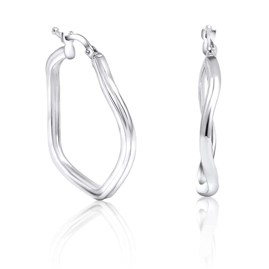 Orecchini a cerchio ondulati in oro bianco 18kt