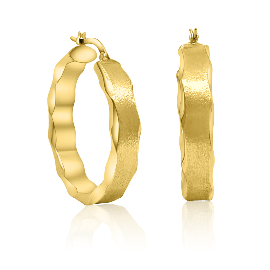 Orecchini a cerchio ondulati in oro giallo 18kt