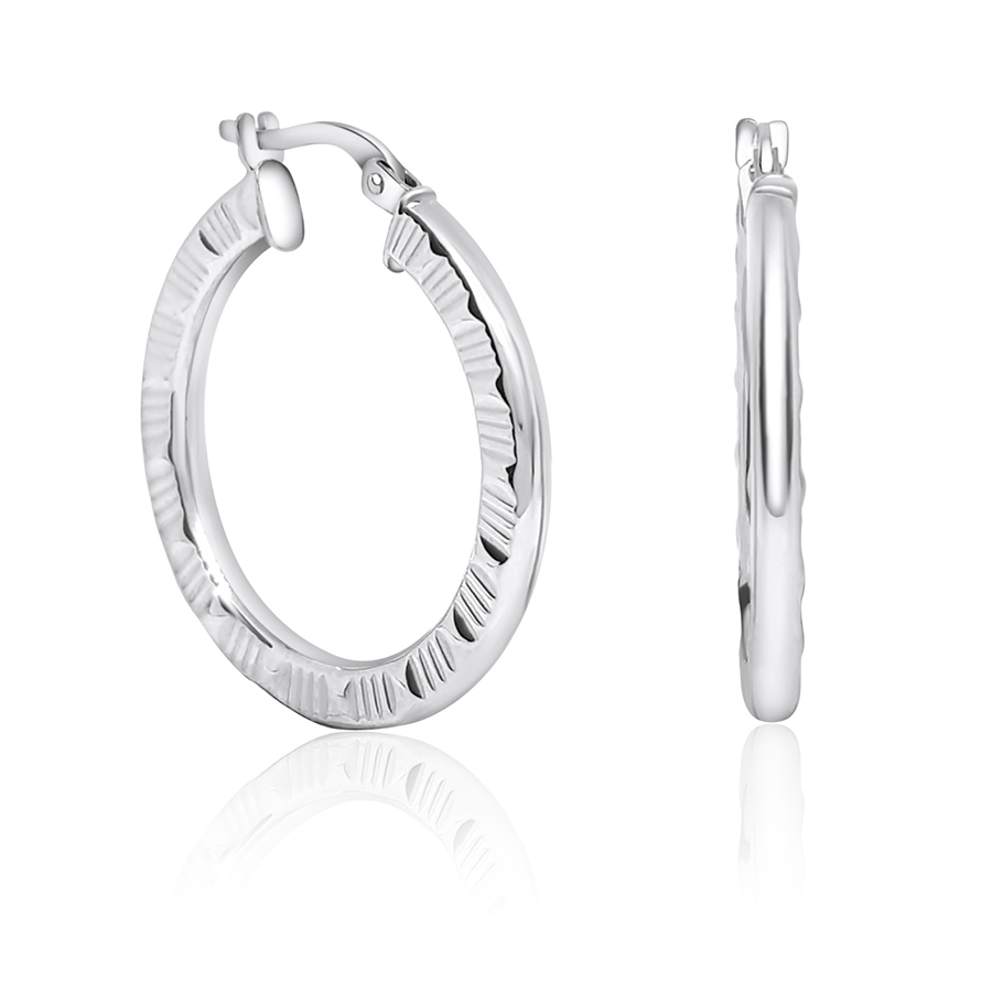 Orecchini a cerchio rigati in oro bianco 18kt