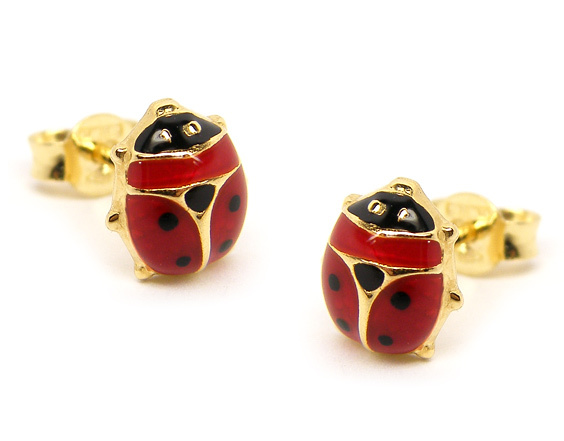 Orecchini a coccinella grandi con smalto a fuoco in oro giallo 18kt