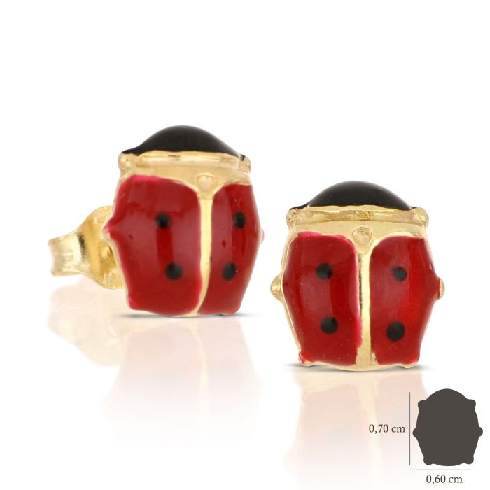 Orecchini a coccinella piccoli con smalto a fuoco in oro giallo 18kt
