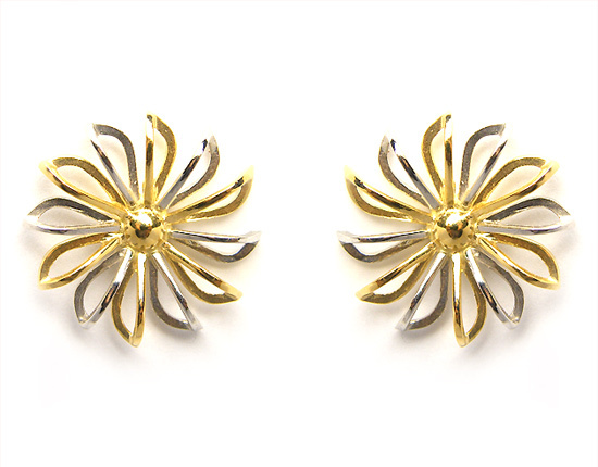 Orecchini a fiore traforato in oro bianco e giallo 18kt