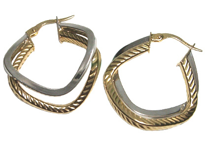 Orecchini a rombo canna vuota oro bianco e giallo 18kt