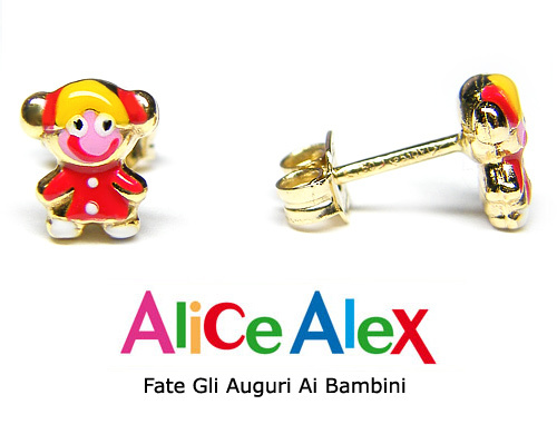 Orecchini Bambina in oro giallo 18kt e smalto a fuoco firmati AliceAlex