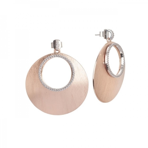 Orecchini BOCCADAMO pendenti placcato oro rosa effetto graffiato e zirconi XOR387RS