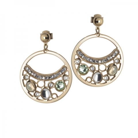 Orecchini BOCCADAMO placcati oro giallo con pendente a cerchio e cristalli Swarovski XOR412D