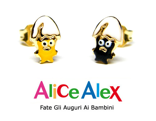 Orecchini Calimero in oro giallo 18kt e smalto a fuoco firmati AliceAlex