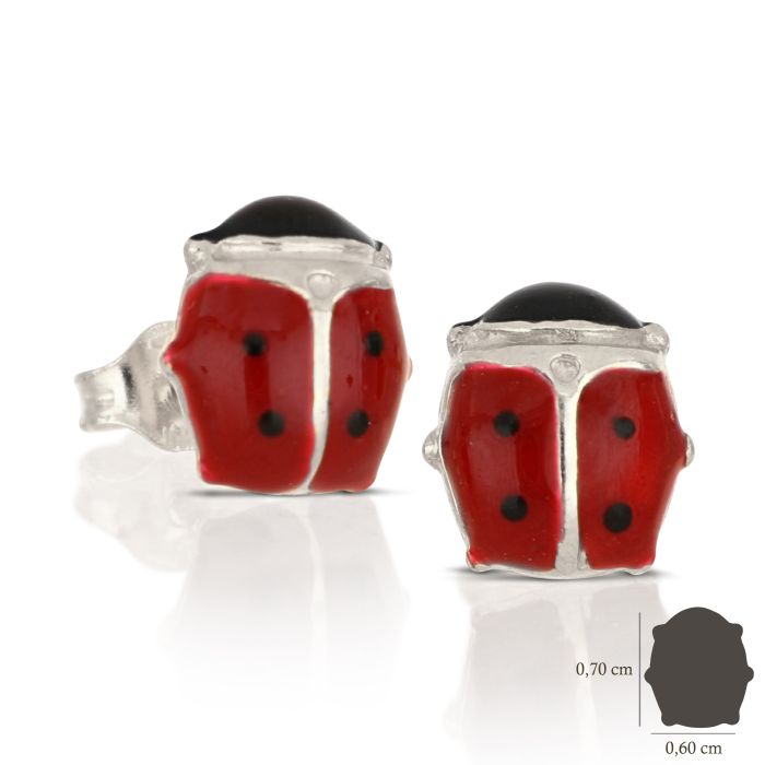 Orecchini coccinella smaltata a fuoco in oro bianco 18kt