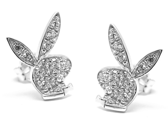 Orecchini coniglietto Playboy in oro bianco 18kt e zirconi
