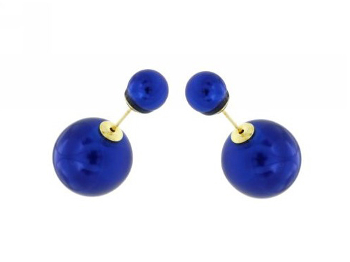 Orecchini Doppia perla in resina blu elettrico