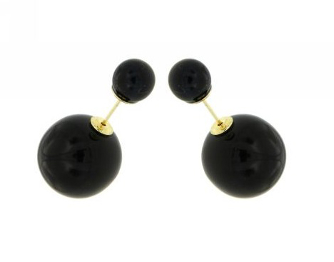 Orecchini Doppia perla in resina nera e argento 925%