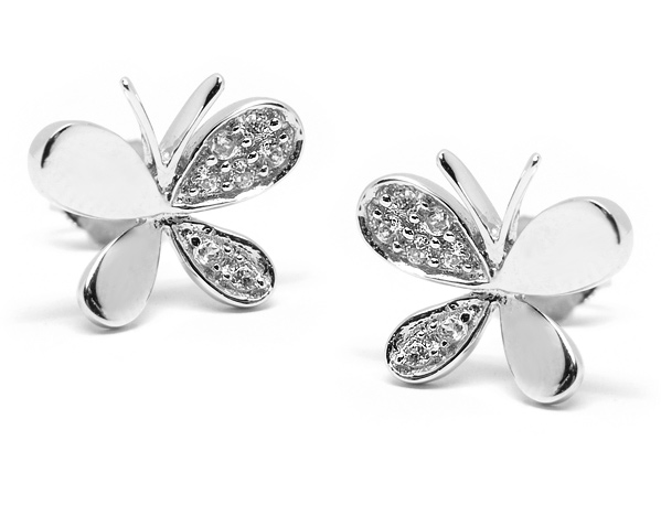 Orecchini farfalla in oro bianco 18kt e zirconi