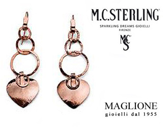 Orecchini Ikes con cuore pendente in argento rosa 925 firmati Maria Cristina Sterling